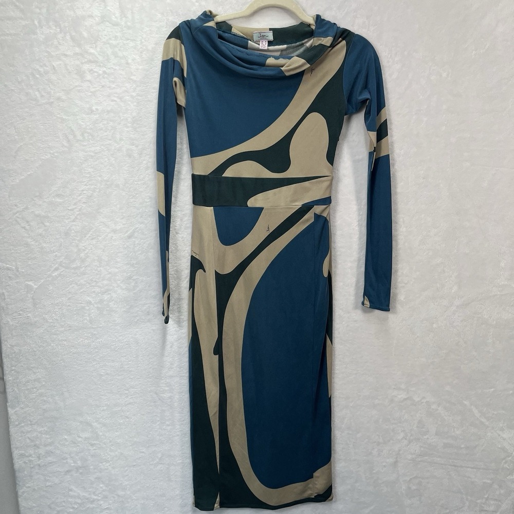 Issa London Cowlneck Dress Womens 2 Abstract Fitted Art to Wear Unique